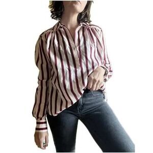 Veronica Beard Cambrie Striped Button Up Long Sleeve Shirt Top Blouse Women's XS